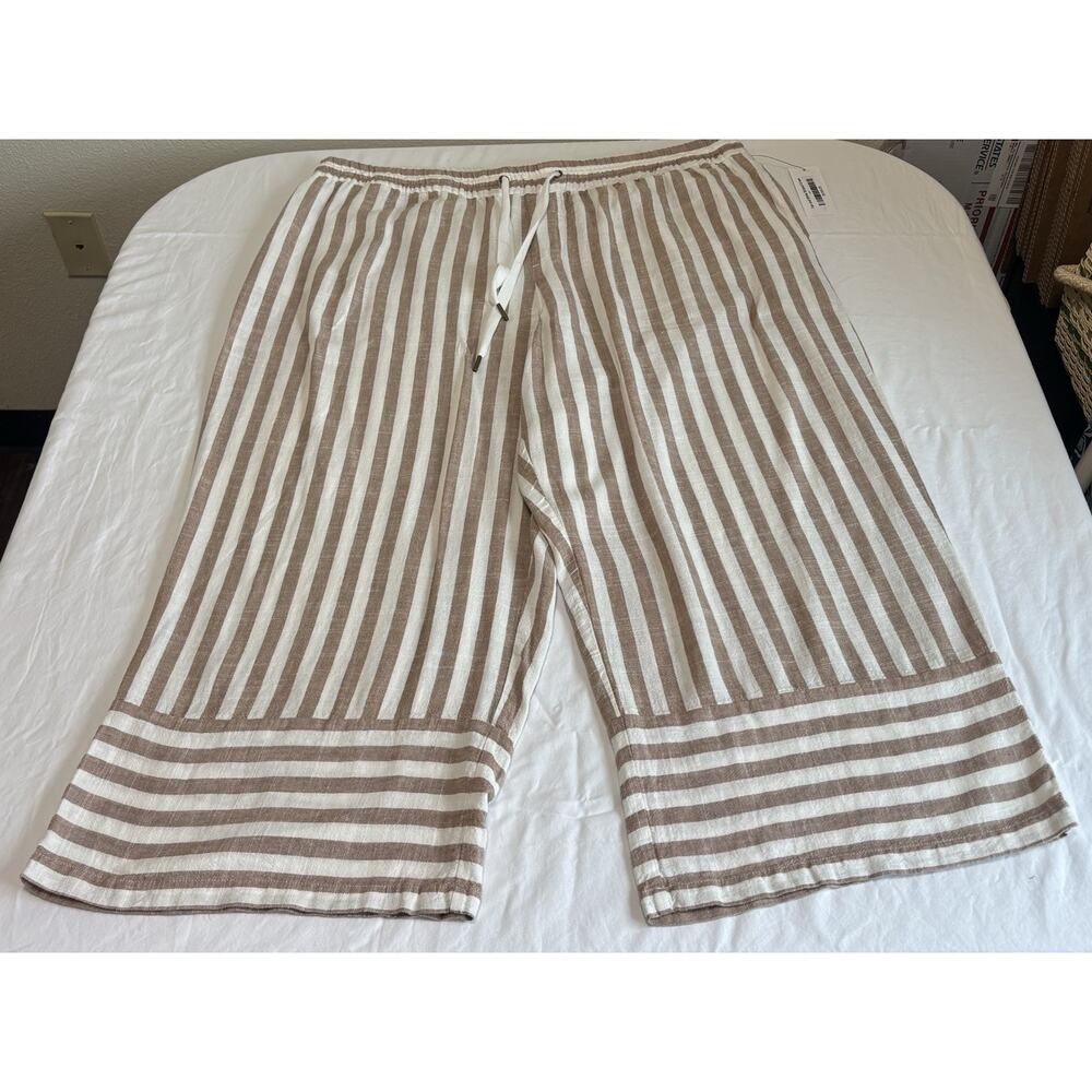 Tribal Linen Blend Pants Cropped Wide-Leg Striped Coastal Vacation Size XXL NWT - Picture 2 of 10